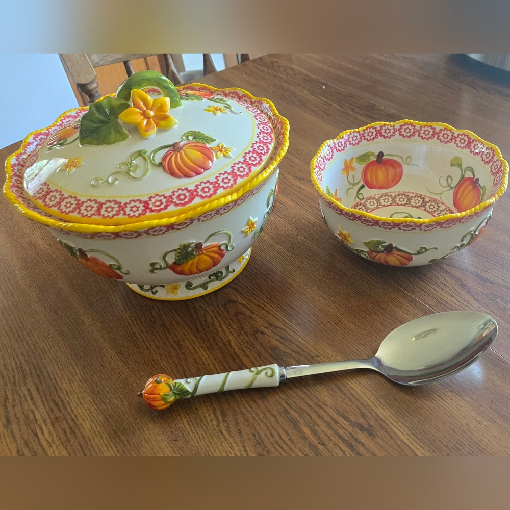 5 Piece Temptations Fall Ceramic Serving Bowl Dish Set - Picture 2 of 16